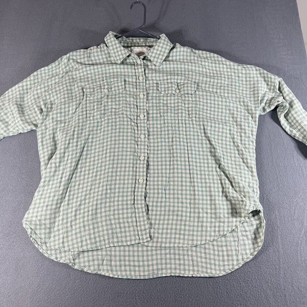American Eagle Flannel Button Up Shirt Womens Medium M Oversized Fit Check Green